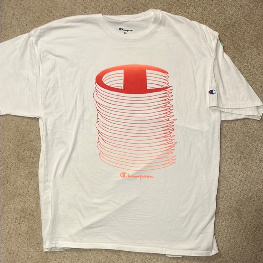 Champion Men's White and Red Graphic T-Shirt